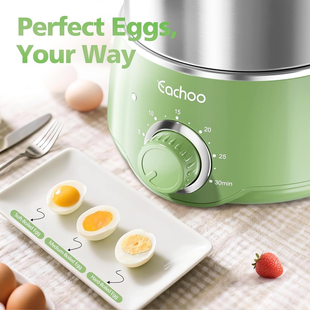14-Egg Stainless Steel Egg Cooker with Timer & Auto Shut Off, Compact Steamer