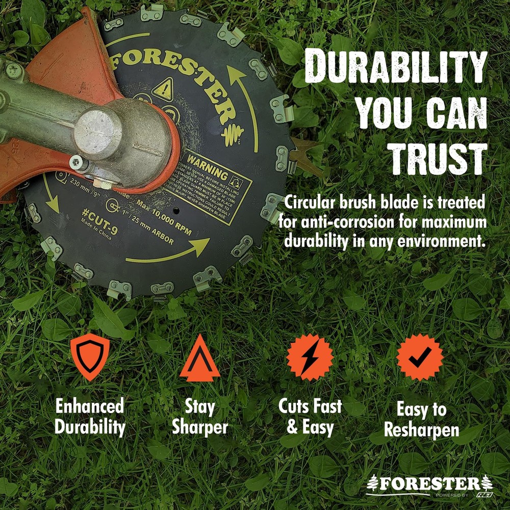 FORESTER Brush Cutter Trimmer Conversion Kit with Cut-9, Includes Safety Glas...