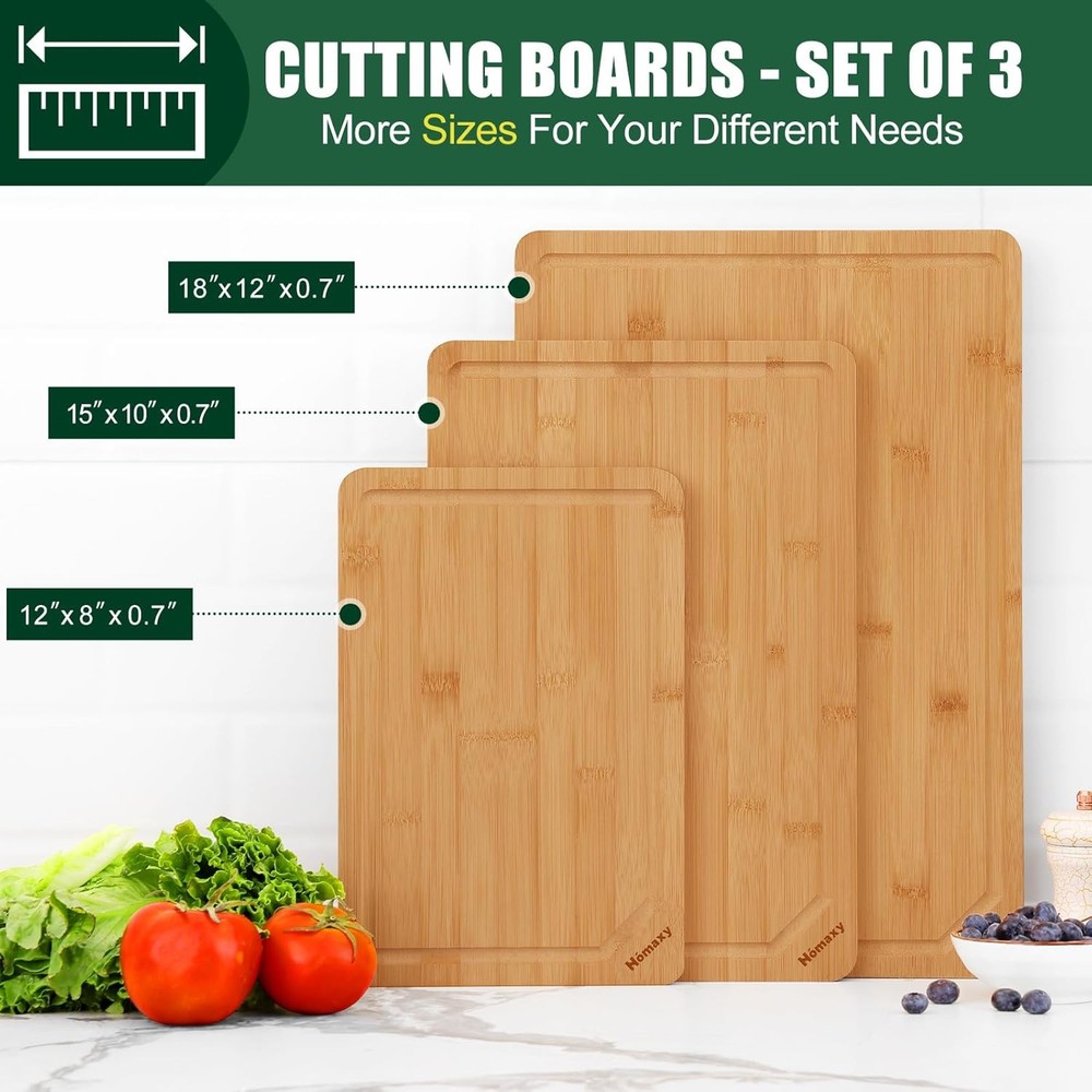 Organic Bamboo Cutting Board Set (for kitchen use), 3 pieces