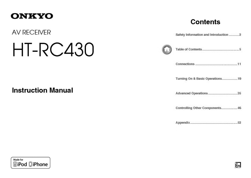 Onkyo Integra HT-RC430 Receiver Owners Instruction Manual