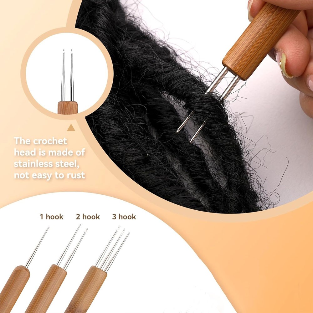 Braiding Hair Locking Tool Bamboo Handle Dreadlock Hook Crochet Needle Tool