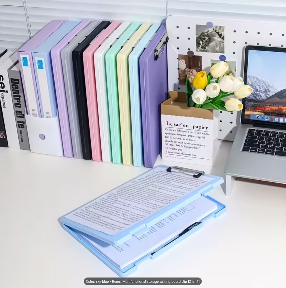 Clipboard with Storage A4 File Folder Storage Sky Blue