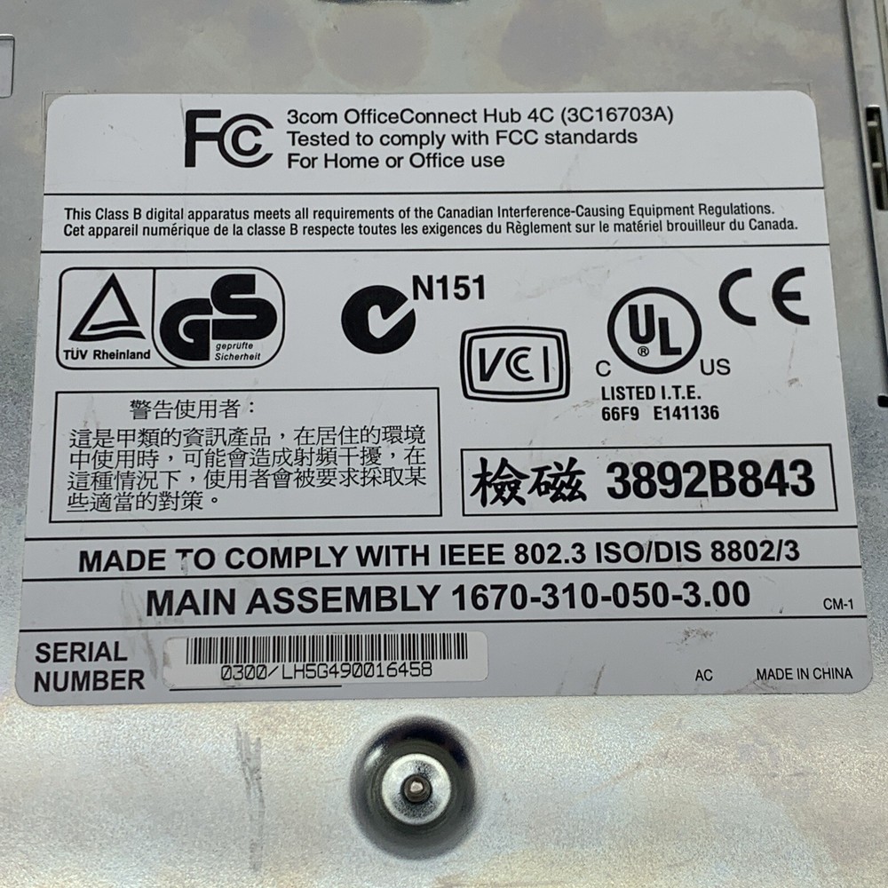 3Com 3892B843 Office Connect HUB 4C