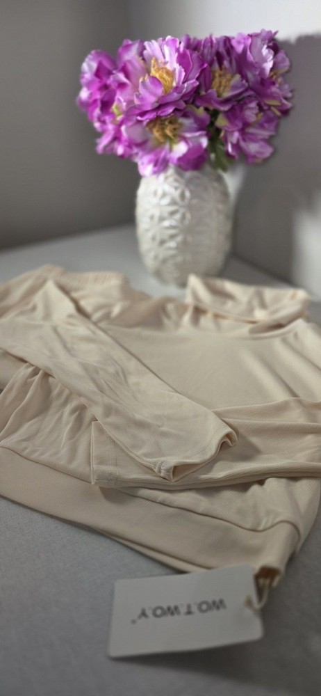 New Women's Small Cream Solid Casual Two-Piece Set