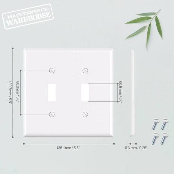 10 pack Jumbo 2-Gang Toggle Switch Wall Plate Polycarbonate Gloss White