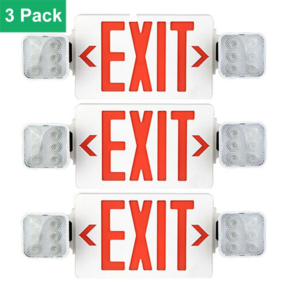 3 pack UL LED Emergency Exit Sign Light , AC 120V/277V Dual LED Lamp ABS