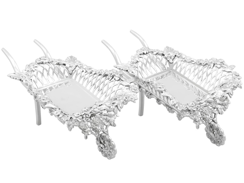 Edwardian Sterling Silver Wheelbarrow Bon Bon Dishes