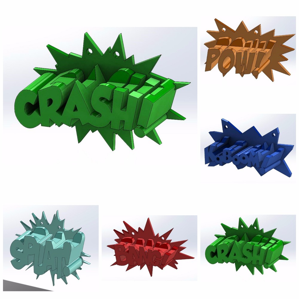 Comic Book Display Shelf - Pow, Crash, Kaboom, Splat, Bang - 3D Printed Display