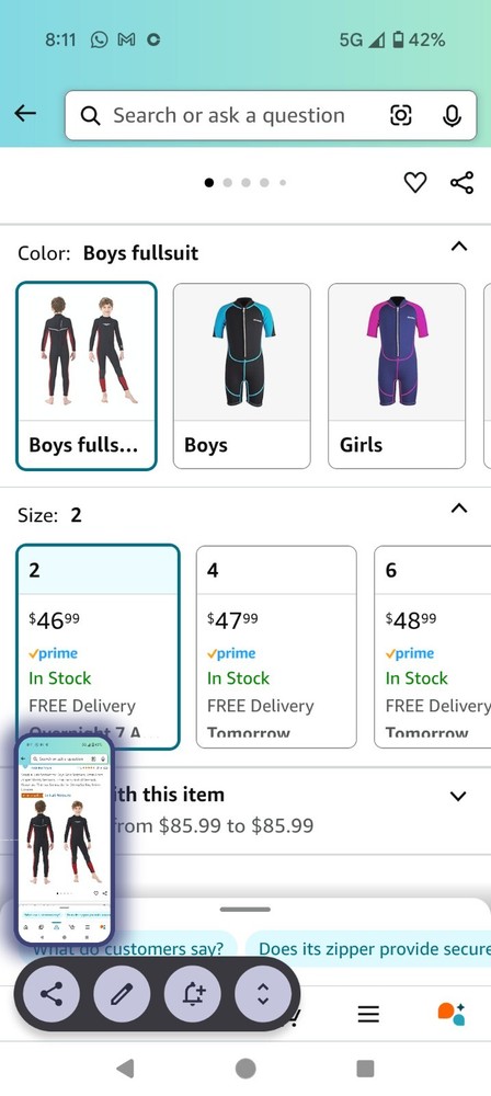 3/2 Toddler Full Wetsuit Size 2