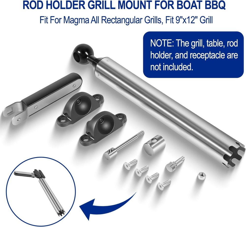 for Magma Rectangular Grills T10-355 All-Angle Adjustable Fish Rod Holder