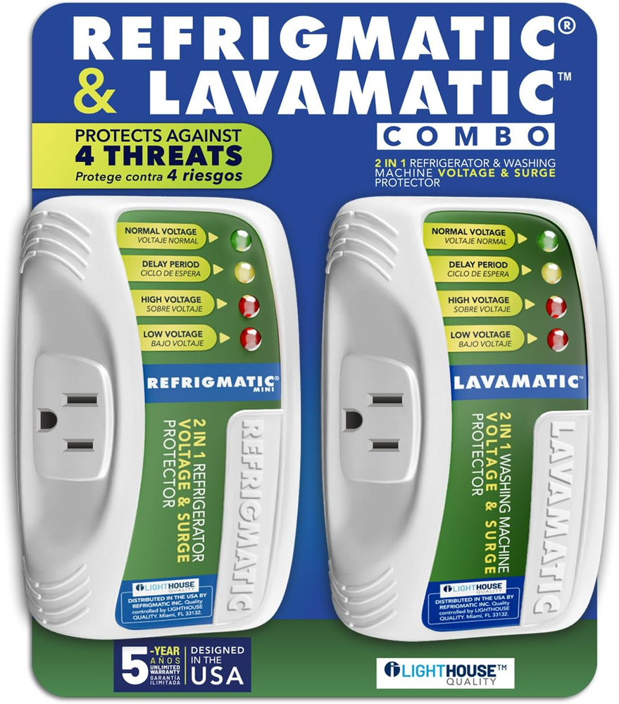 Two Electronic Voltage & Surge Protector Combo - Protect Your Refrigerator and W