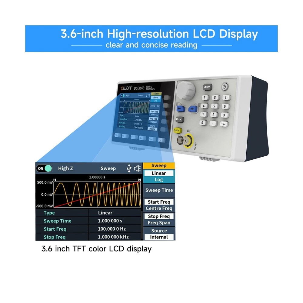 OWON Waveform Generator, 60MHz Bandwidth,300MSa/s Sampling Rate, 14 bits Vert...