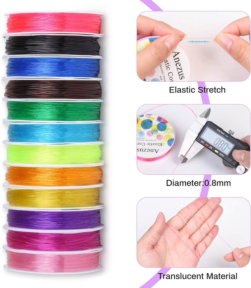 Elastic String for Bracelets, 12 Rolls Crystal Beading Wire for Jewelry Making,