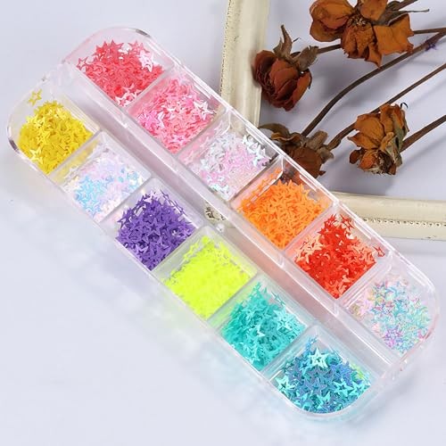 12pcs Multicolor Star Plastic Nail Art Sequins