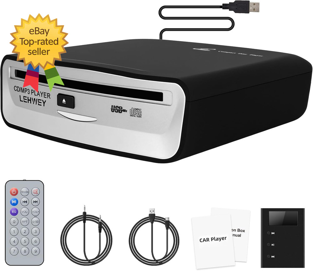 USB CD Player Car External AUX FM Transmitter Portable Anti Skip Remote Control