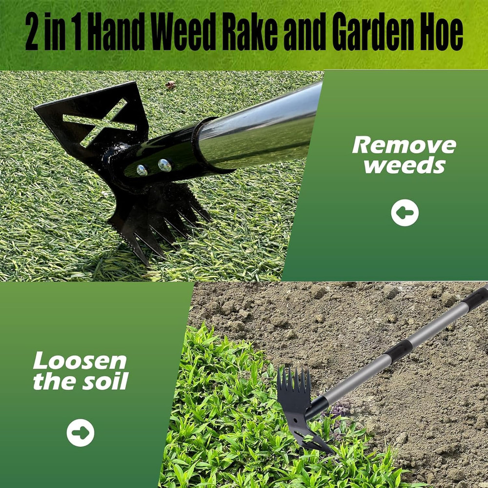 Weed Puller Tool with Long Handle, 60'' Weed Remover Weeding Tool, 2 in 1 Hand W