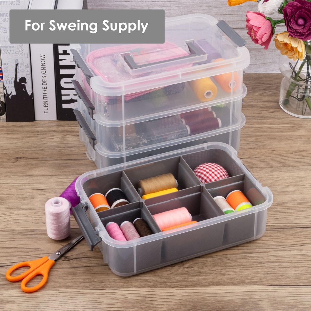 CraftGenes Grey&White Modern Plastic Storage Box - 4-Layer Durable Craft Stor...