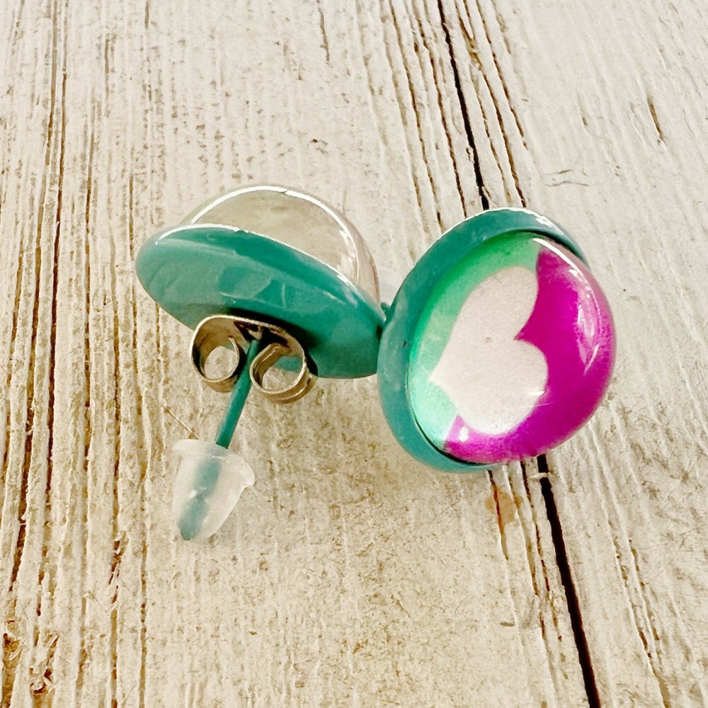 White Heart Blue Stud Earrings