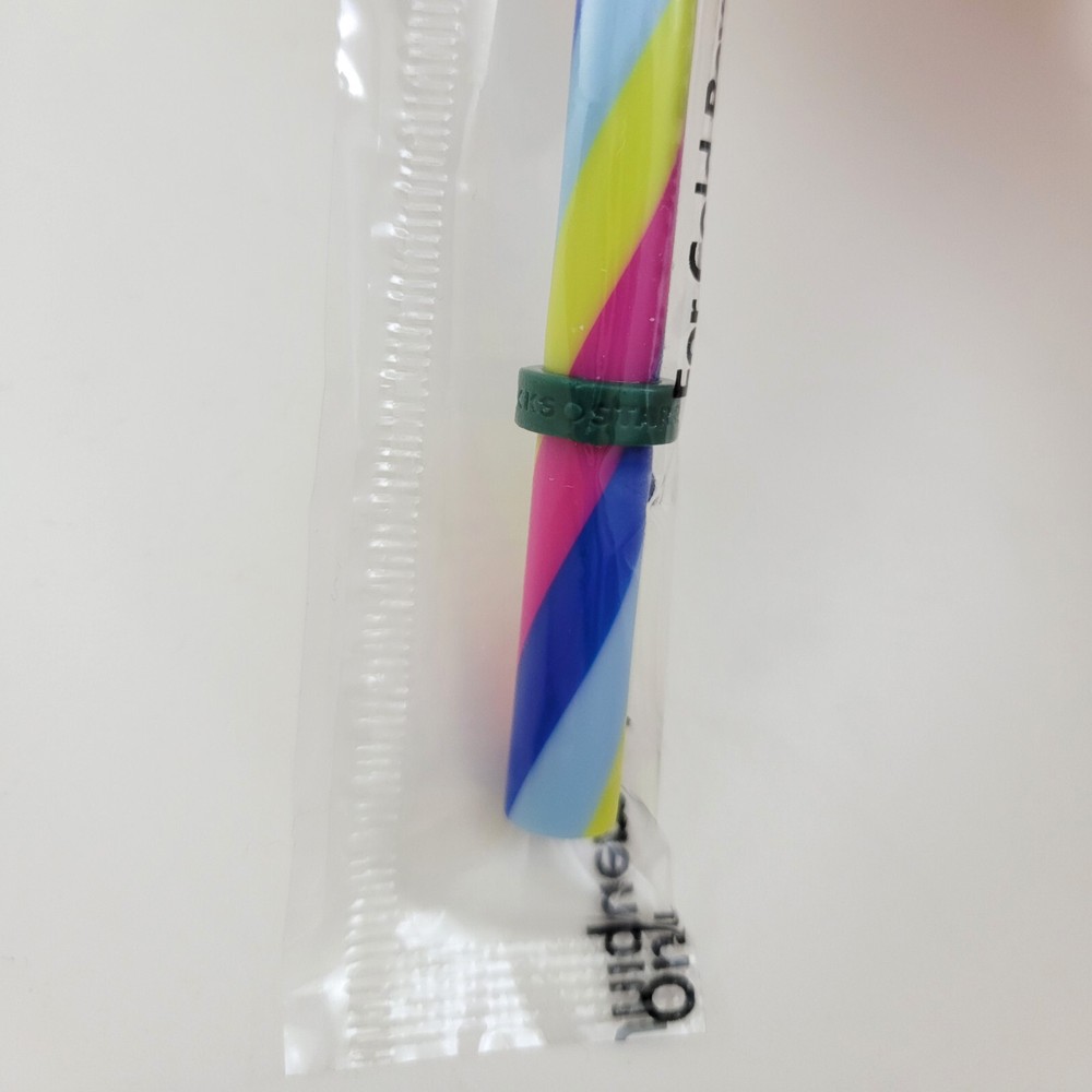 Starbucks Reusable Cold Cup Rainbow Stripe Swirl Replacement Straw 9.4"