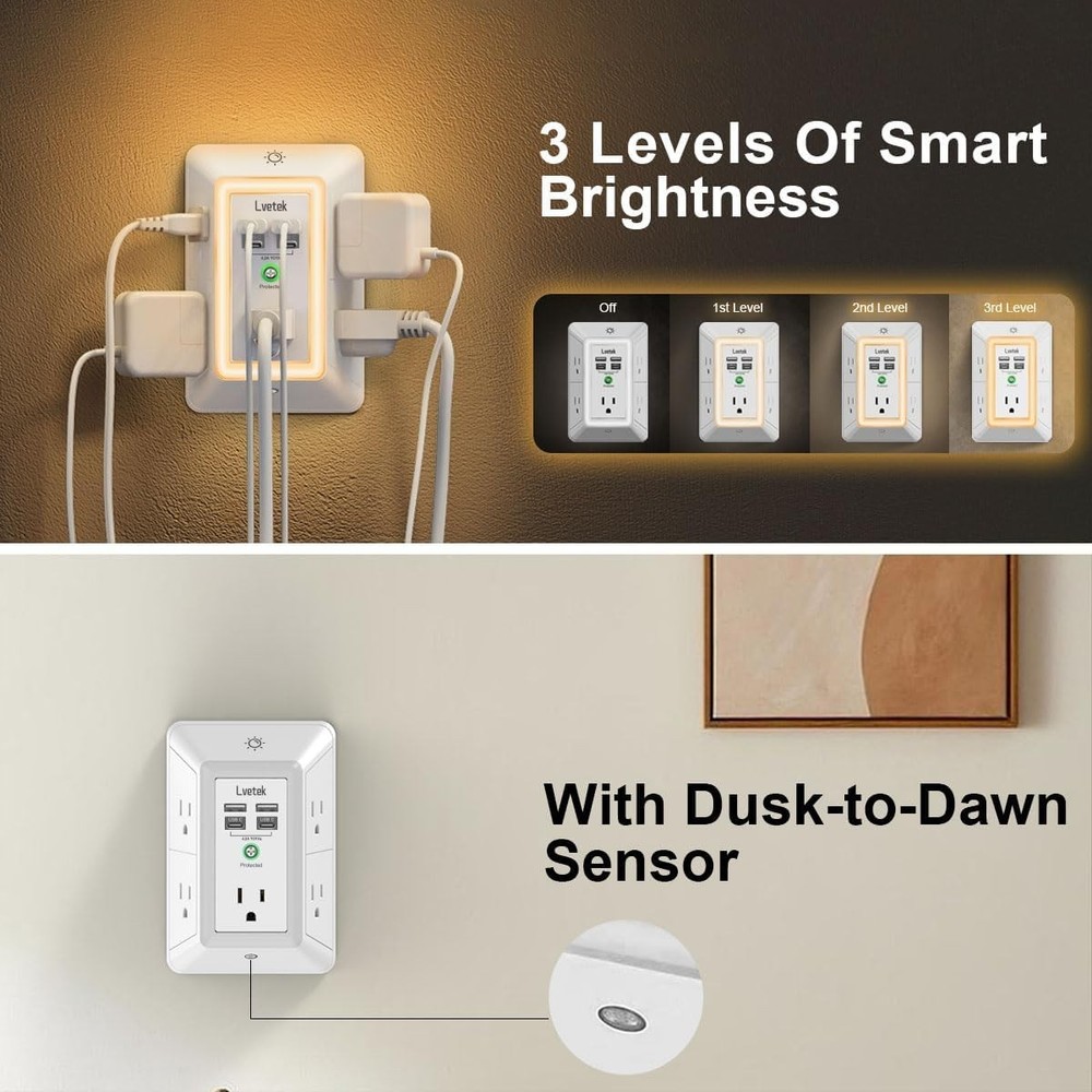 Multi Plug Outlet Extender with USB Wall Charger