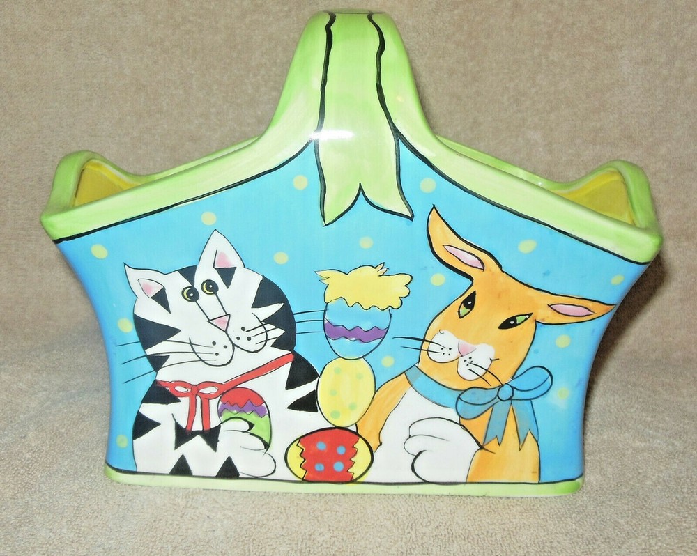 CANDACE REITER 'CATZILLA' EASTER-THEMED LARGE CERAMIC EASTER BASKET SO CUTE!