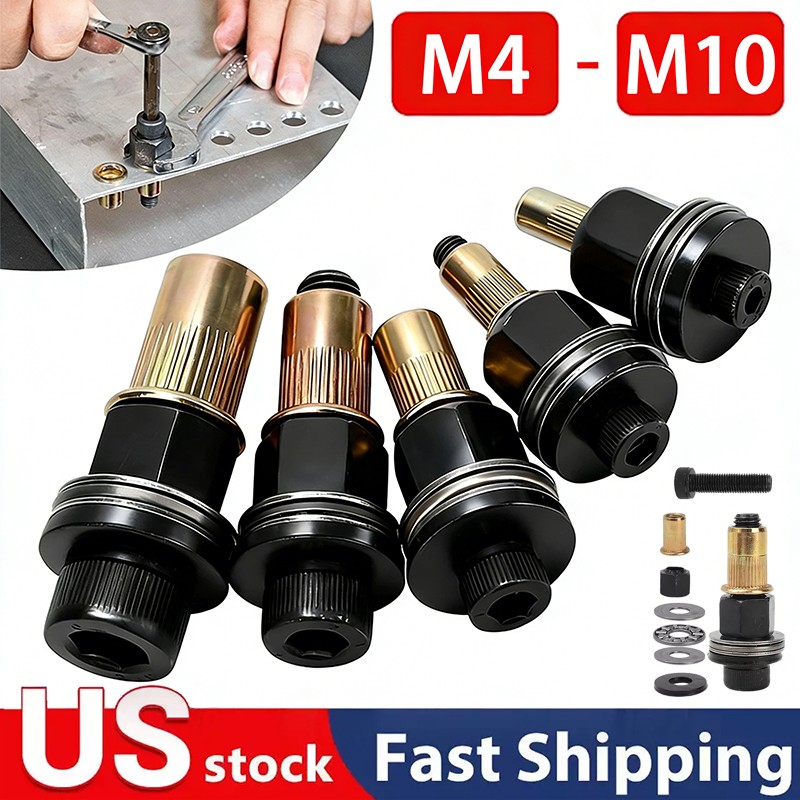 5Pcs Manual Rivet Nut Tool Adapter Carbon Steel Flat Head Threaded Insert Nuts