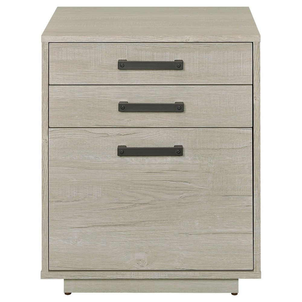 Whitewashed Grey 3 Drawer File Cabinet, Home Office Storage Cabinet