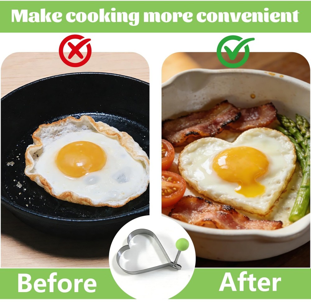 8 PCS Fried Egg Rings Molds Non Stick Griddle Pancake Maker Handle Steel