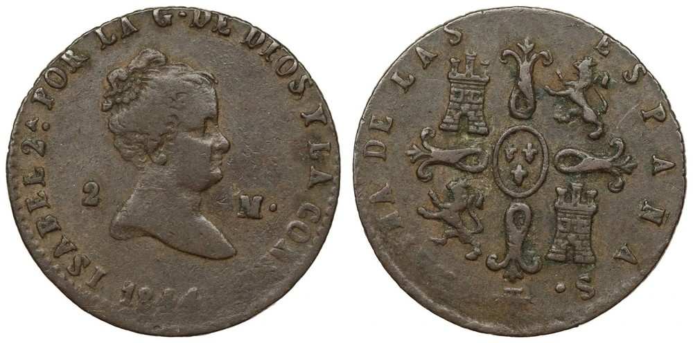 Spain - 2 Maravedís 1844 - Isabella II