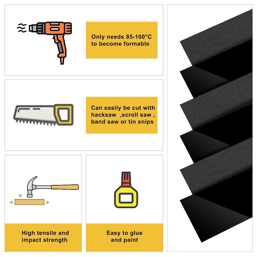 3 Pack Black ABS Plastic Sheet 1/8"x12"x16" Rigid Moldable Panel Two-Sided