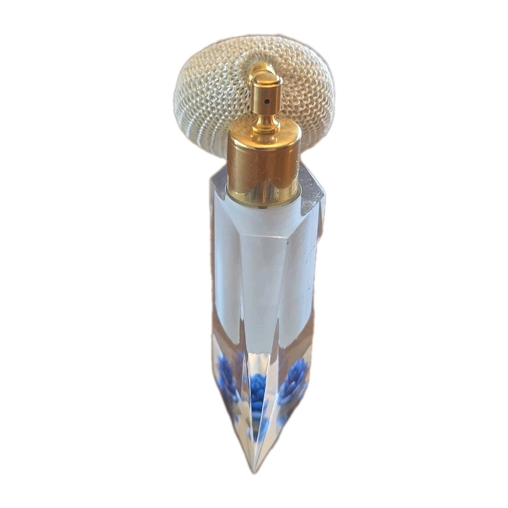 Evans Atomizer Lucite w/Blue Flower Perfume Bottle