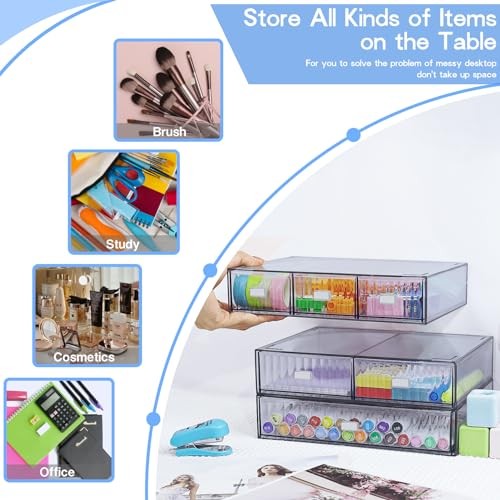 3 Tier Stackable Desk Organizer with 6 Drawers, Plastic Desktop Storage Clear