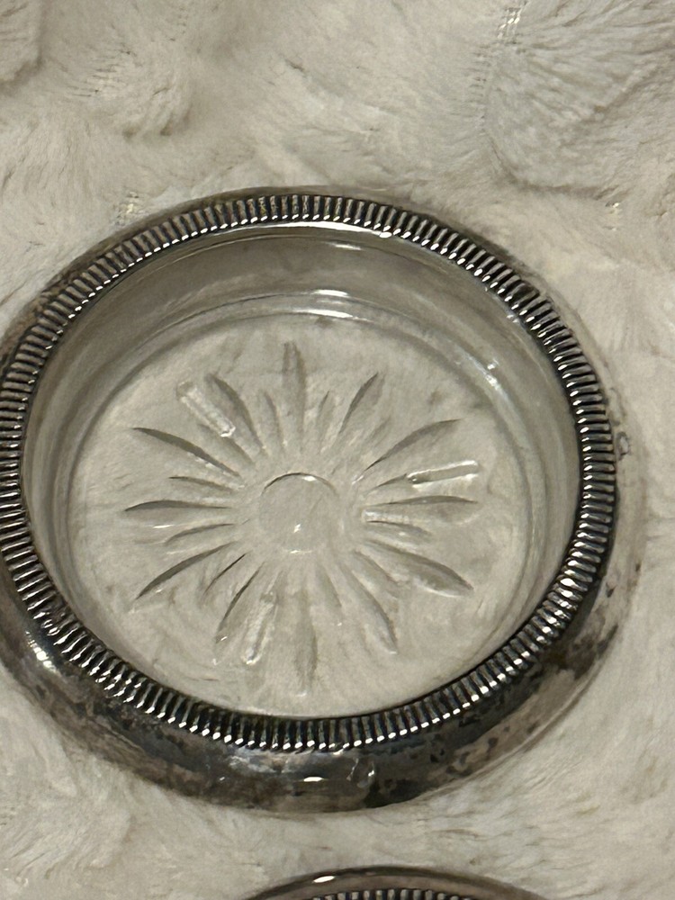 Crown Sterling Silver Crystal Coasters 4pc Set