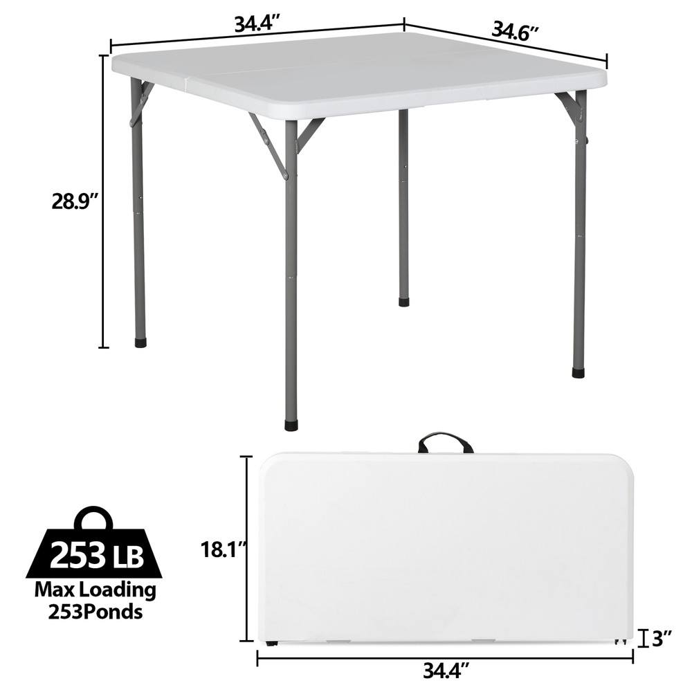 34" Fold in Half Square Table Portable Plastic Dining Card Table Foldable Home