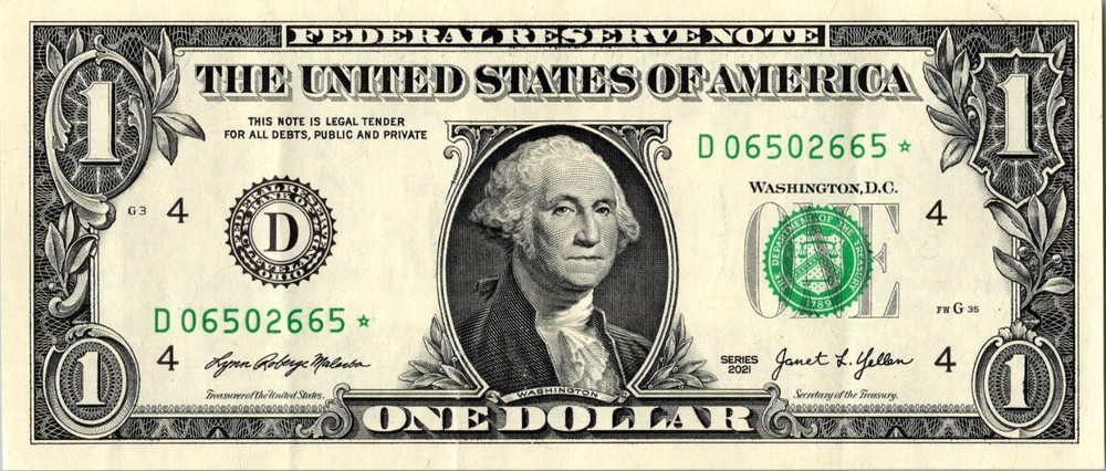 2021 D Star note 1 dollar bill Regular Run