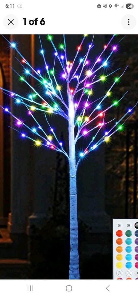 Two  5 ft RGB Lighted Birch Tree, Color Changing Light Up Tree with Remote,...