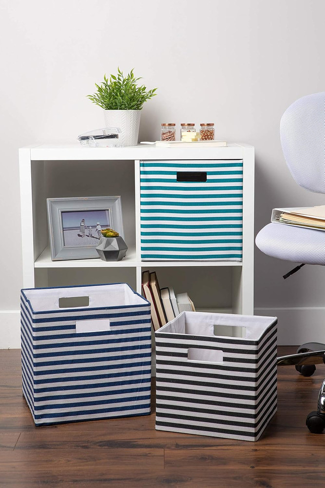 Collapsible Polyester Storage Cube, Pinstripe, Black, Large