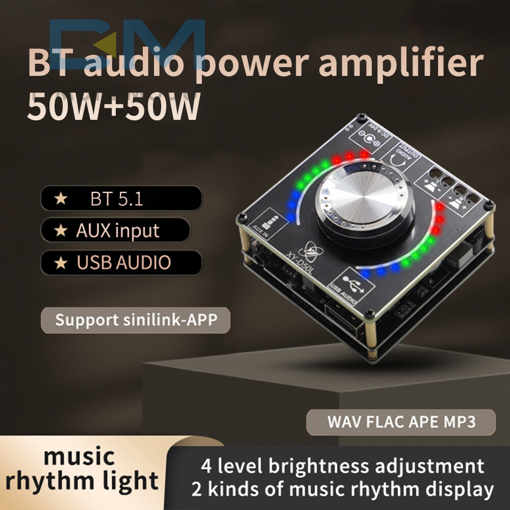 Bluetooth 5.1 D50L Stereo Digital Power Audio Amplifier Board+Light APP Control