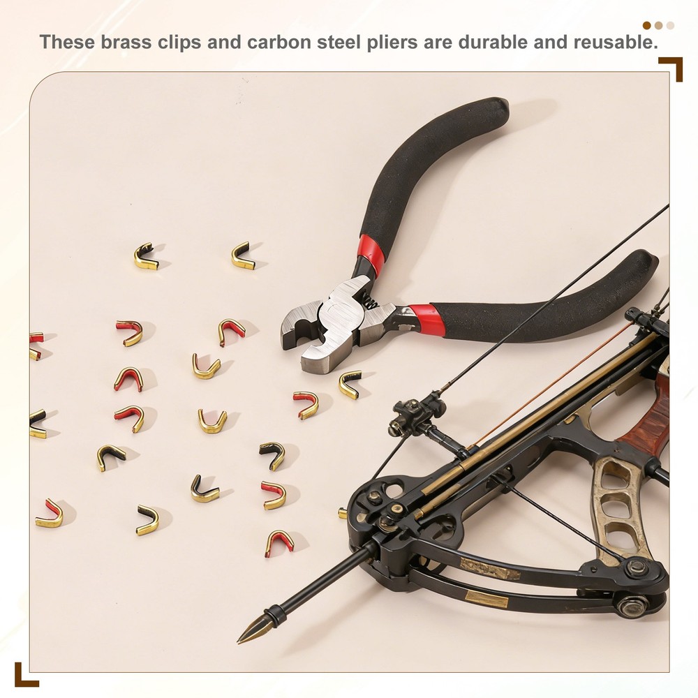 Bow String Nocking Points Set, 10 Pcs Red Brass Nocking Points and 1 Pliers
