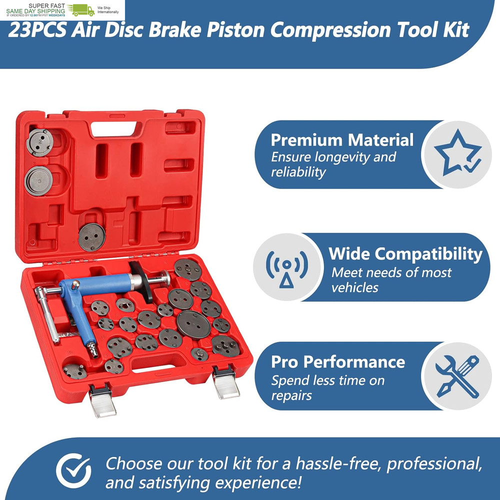 Pneumatic Brake Caliper Compression Tool, 24PCS Air Disc Brake Piston Compressio