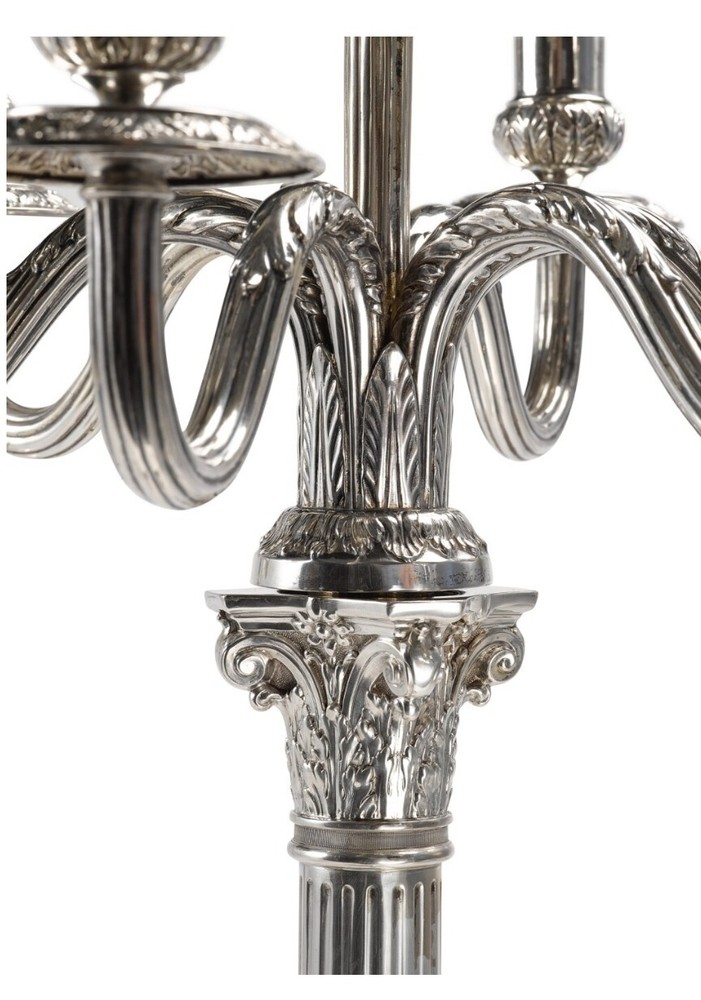 PAIROF GERMAN SILVER SEVEN LIGHT CANDELABRA CORINTHIAN COLUMN
