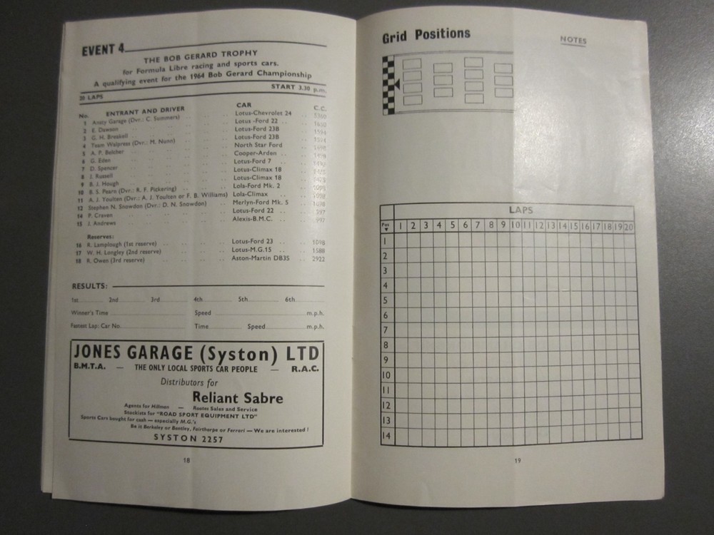 BRSCC Mallory Park Easter Monday 30 March 1964 programme