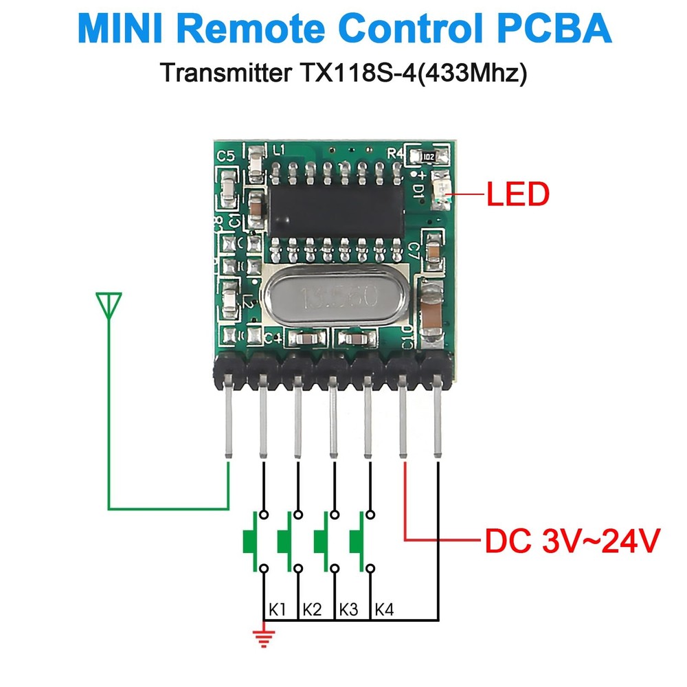 6 PCS 433mhz Wireless RF Transmitter Receiver 4 Channel Link Kit 1527 Code