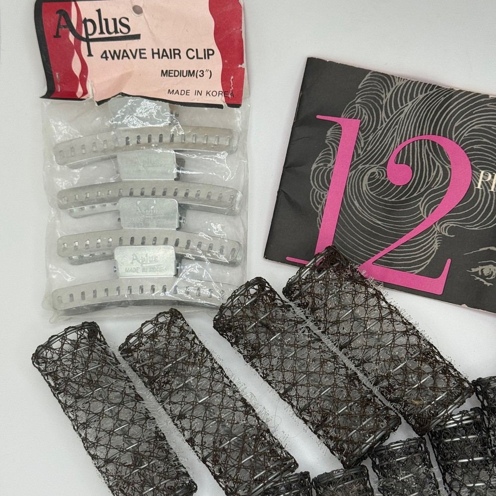 Vintage Mesh Rollers with Picks Clips Styling Booklet
