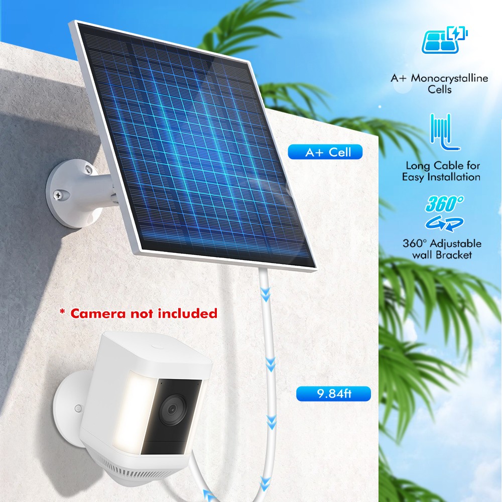 Solar Panel for Security Camera, 2 Pack 5W Solar Charger with Micro USB & USB-C
