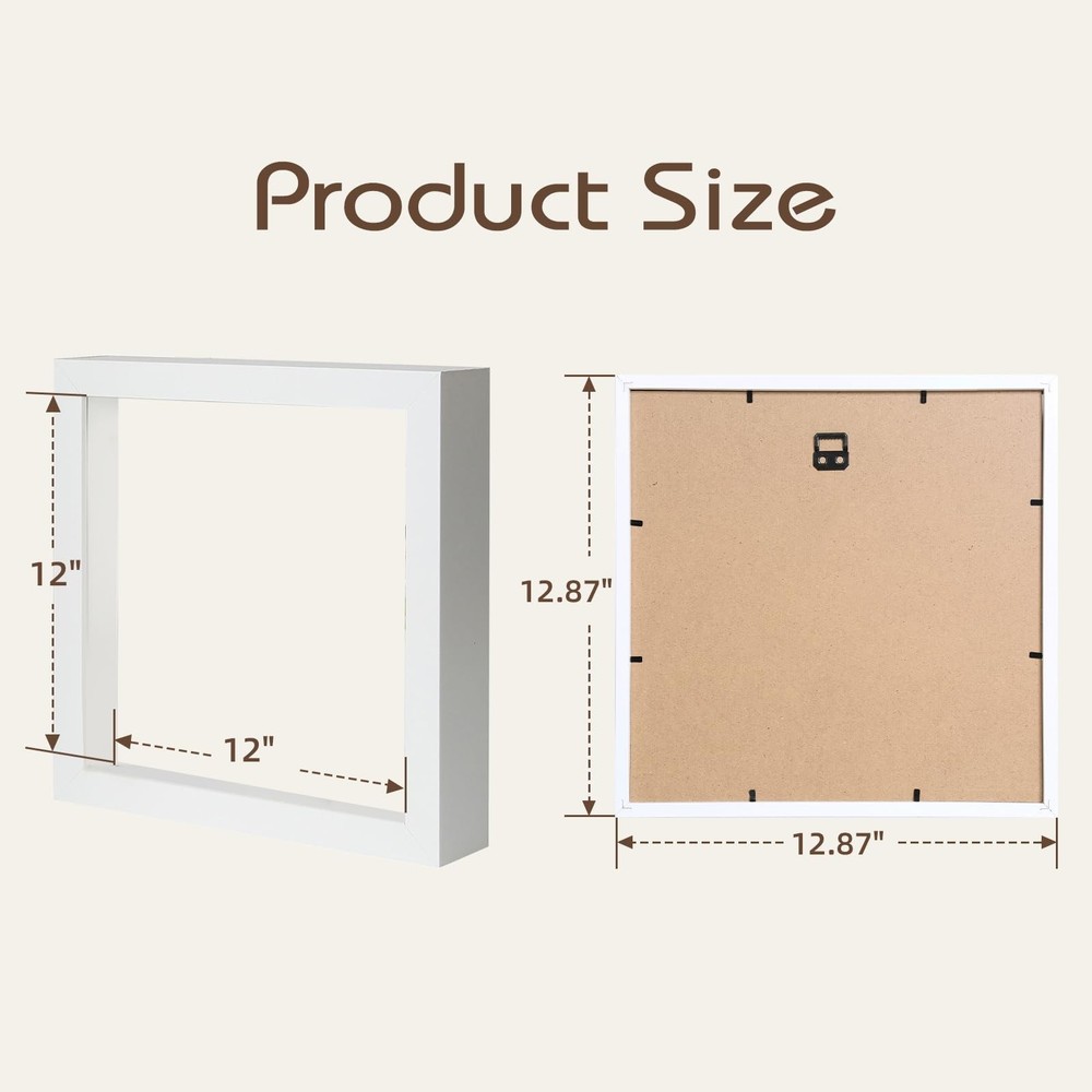 QDSSDECO 12"*12" Shadow Boxes Display Cases with Soft Linen Back Deep Wood Gl...