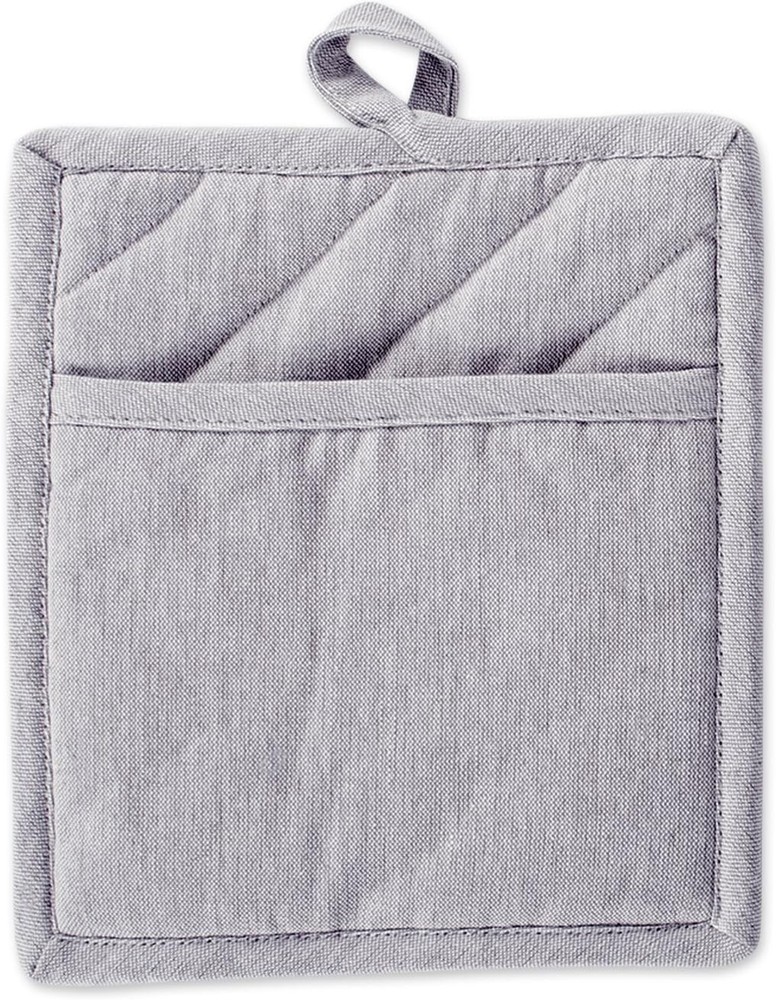 DII 100% Cotton Solid Chambray Kitchen Set, Potholders, Gray