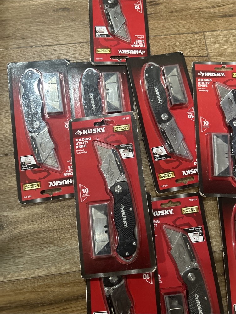 Husky Folding Utility Knife Lock Back Textured Grip #9 Total