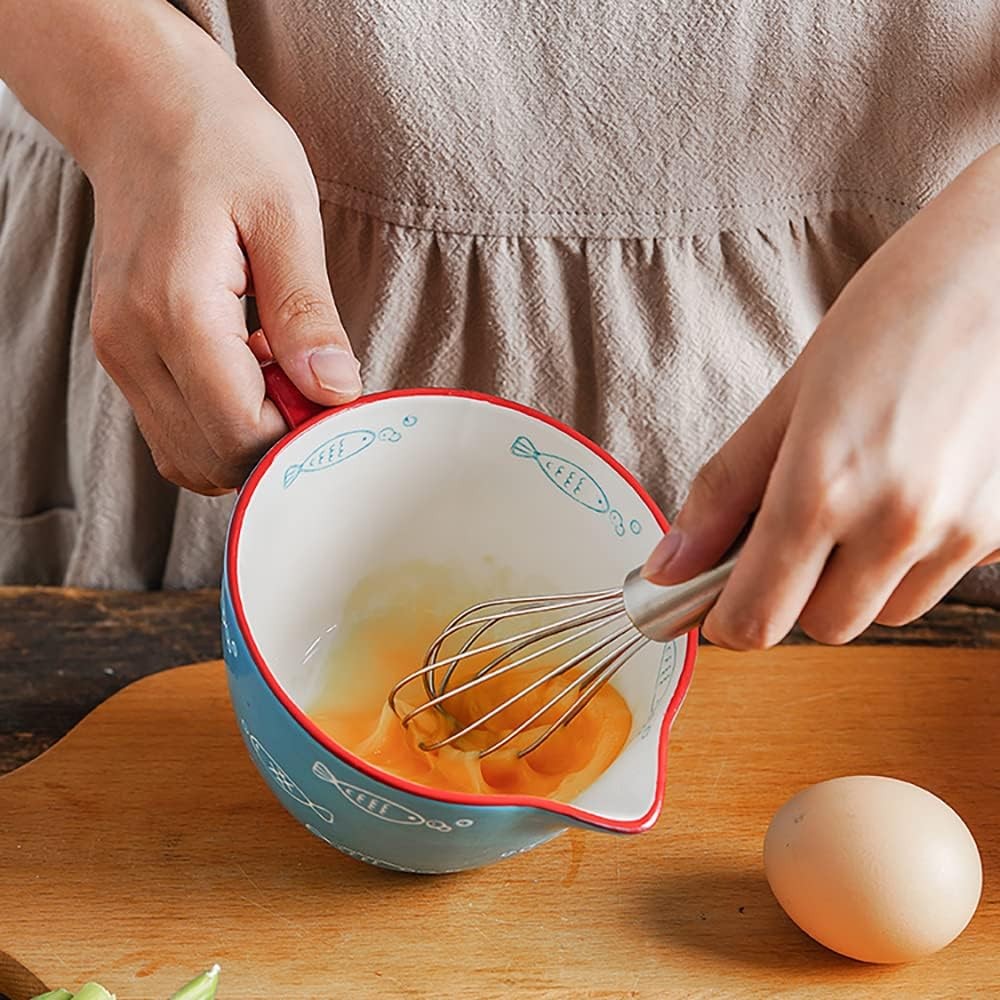Gaolinci Blue Fish Pattern Kitchen Ceramic Mixing Bowl, 1 Quart Large Bowl, with