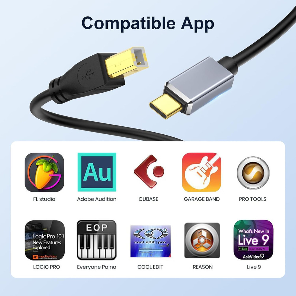 USB C MIDI Cable, Type C to USB 2.0 MIDI Interface Cable for Midi Controller